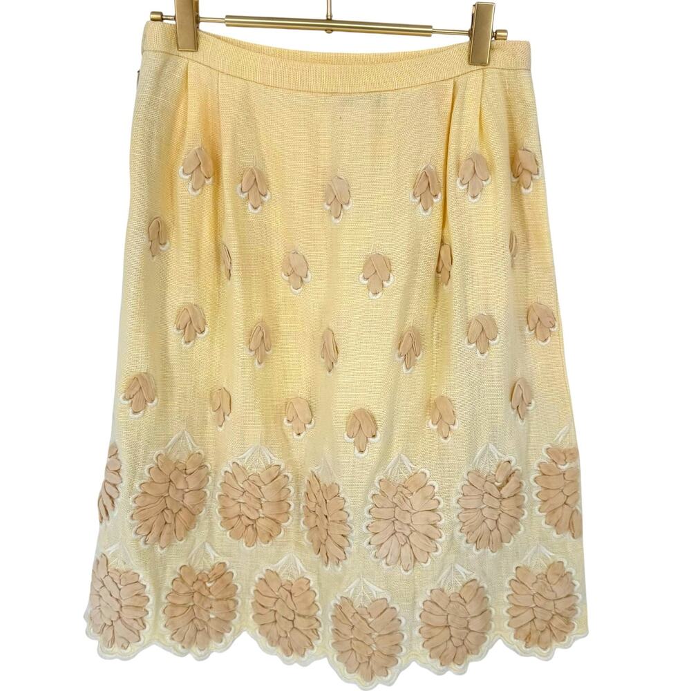 VTG Oscar de la Renta Ivory Embroidered Pencil Skirt Cottage Coquette XS-S